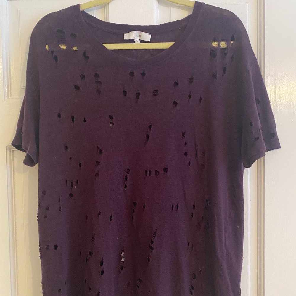IRO Ripped T-Shirt in Dark Purple